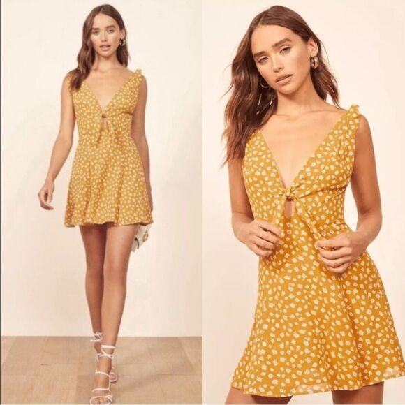 NWOT Reformation Nola Mini Yellow Dress Size 6 - Picture 1 of 11